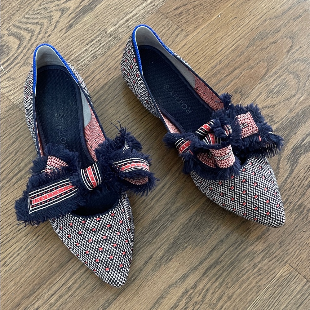 Rothy's Bow Flats Point Navy Coral 10